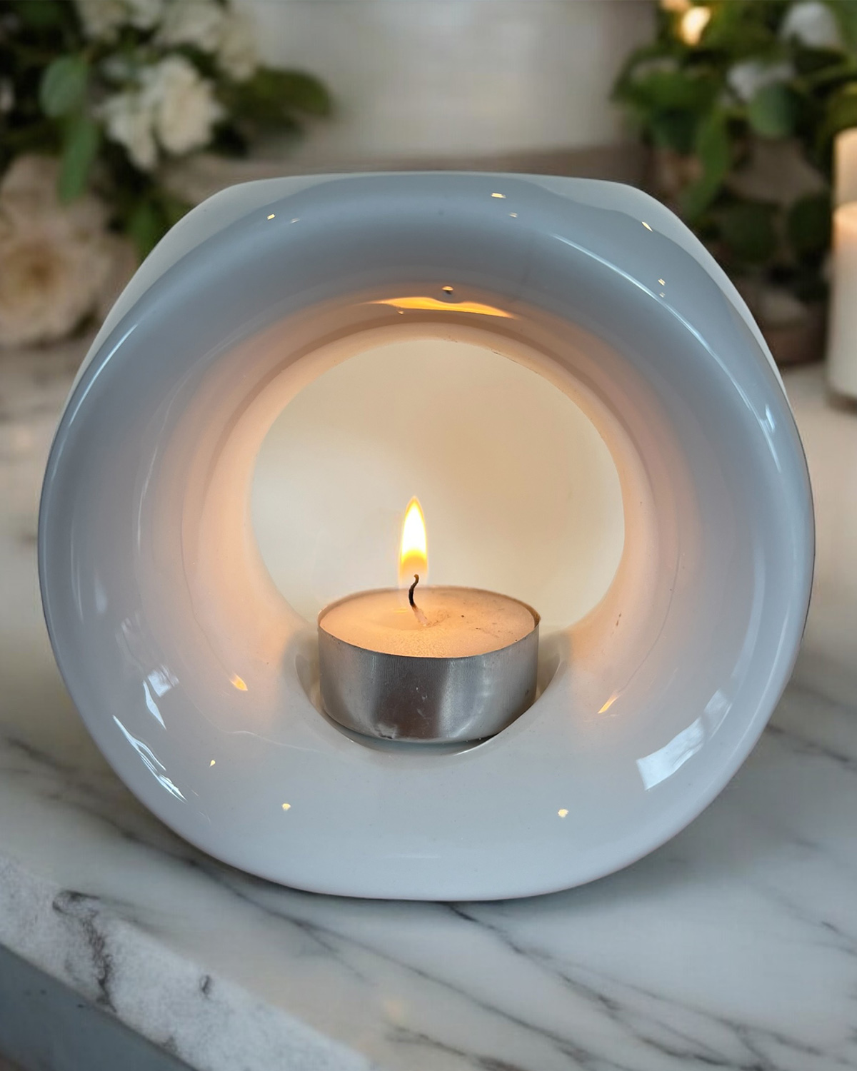 Ceramic Wax Melt Burner, White Circular